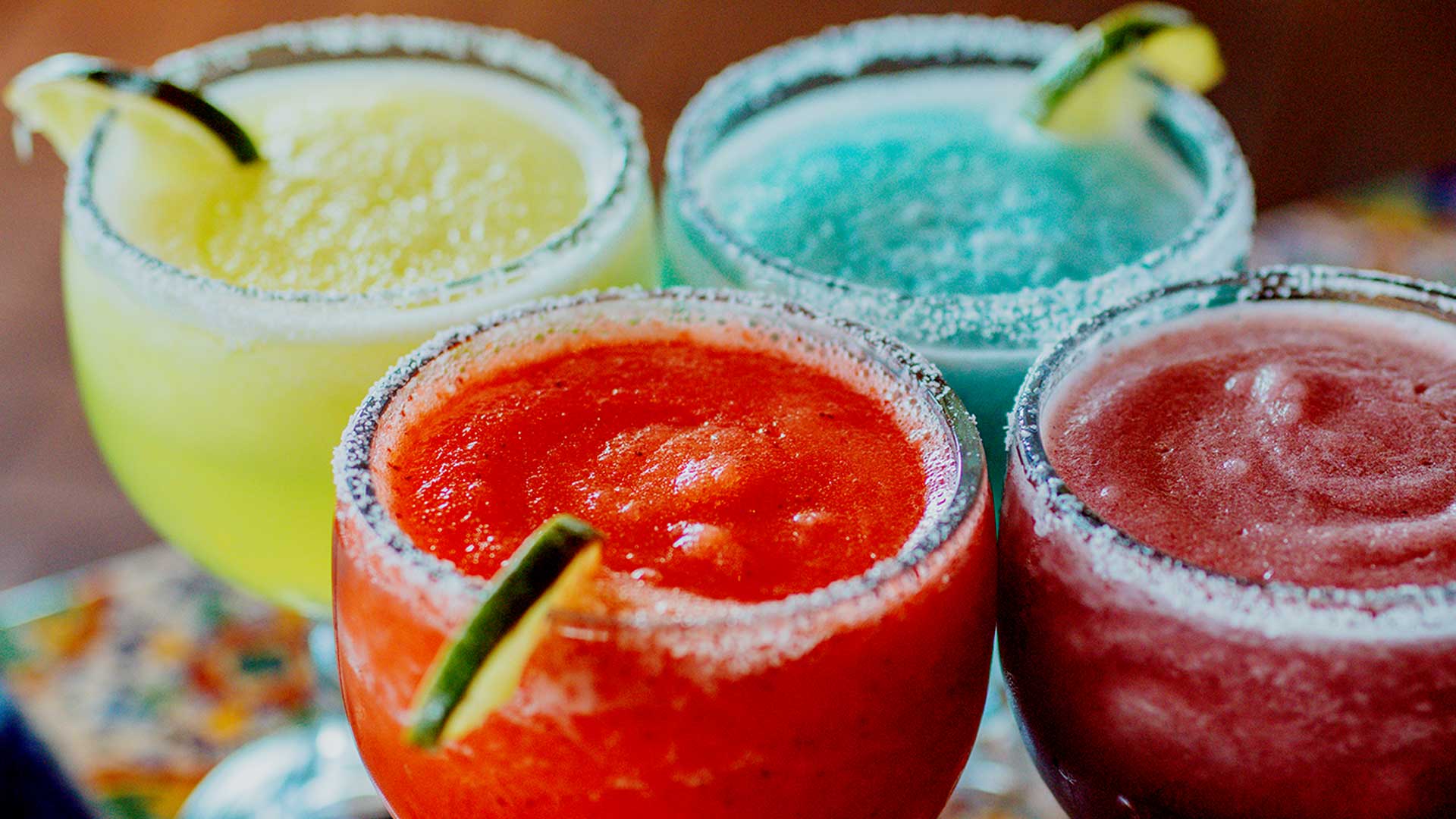 A selection of our frozen margaritas, a great happy hour option